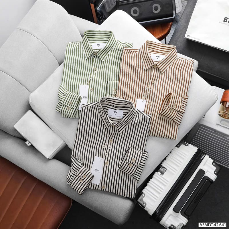 Áo sơ mi BTM linen Regular mang phong cách sọc dọc vừa phải