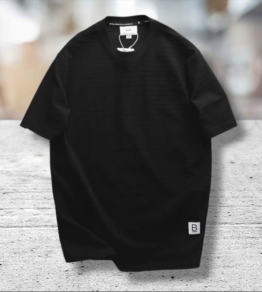 Áo thun BTM cổ tròn sọc ngang gân màu đen