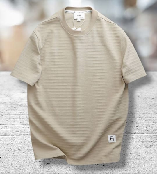 Áo thun cổ tròn BTM be gân ngang