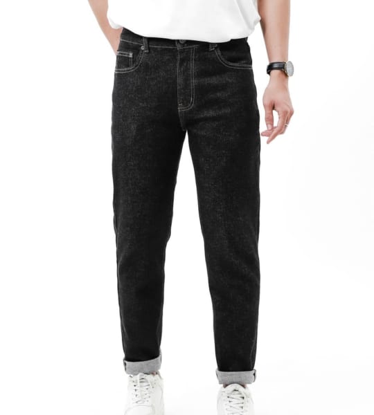 Quần jean Jacobs Cole đen trơn muối tiêu ống slim co giãn