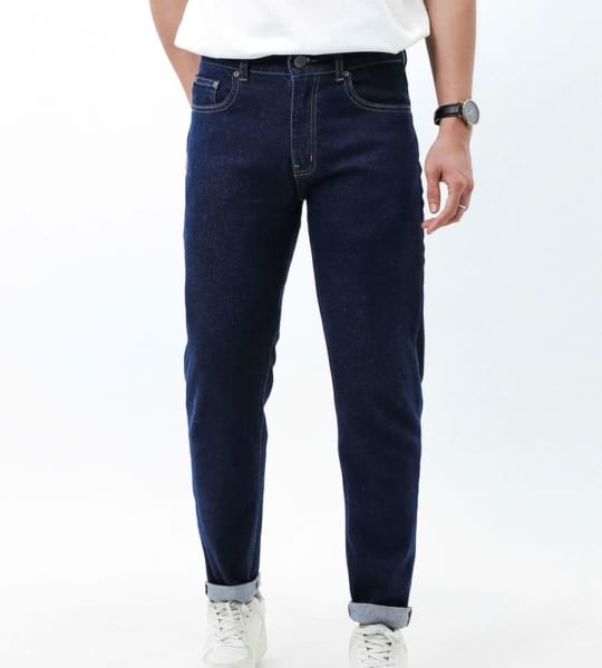 Quần jean Jacobs Cole xanh trơn muối tiêu ống ôm co giãn