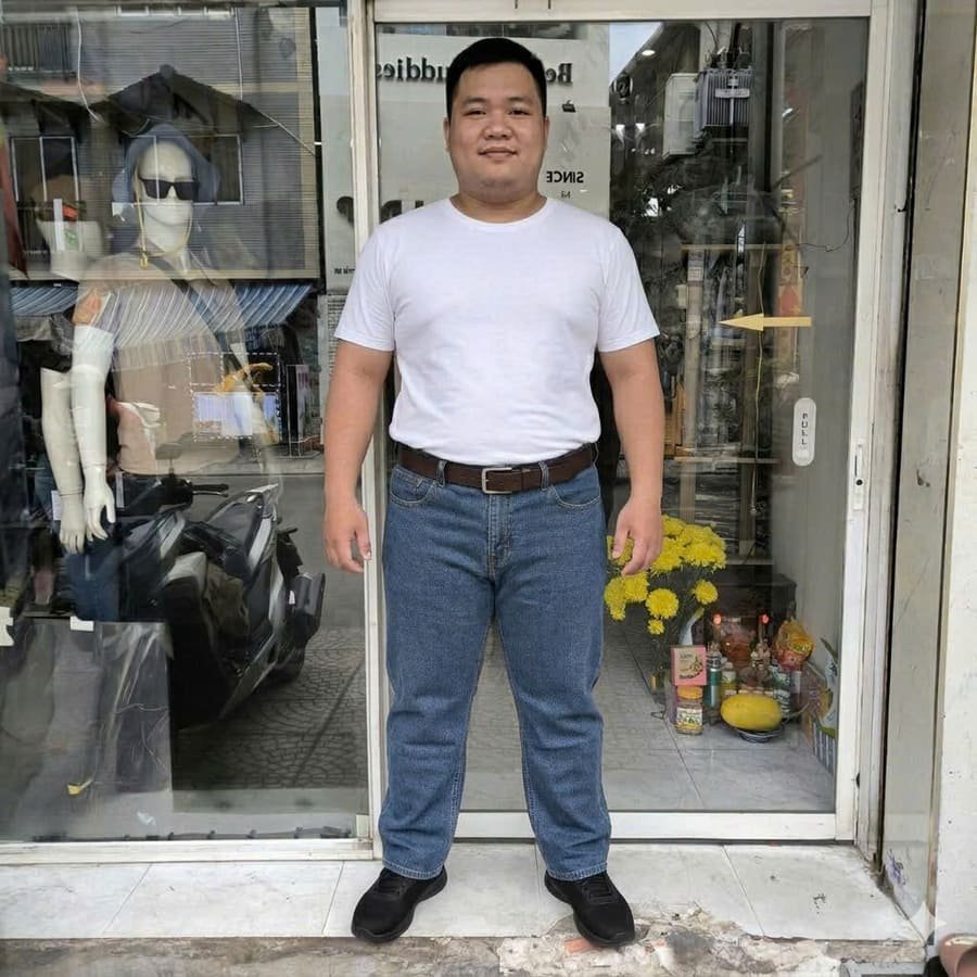 Quần jean big size 38 xanh trơn là mẫu quần được nhiều nam giới có vóc dáng to khỏe lựa chọn nhờ thiết kế đơn giản